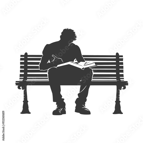 Silhouette of a Person Sitting on a Bench with a Book