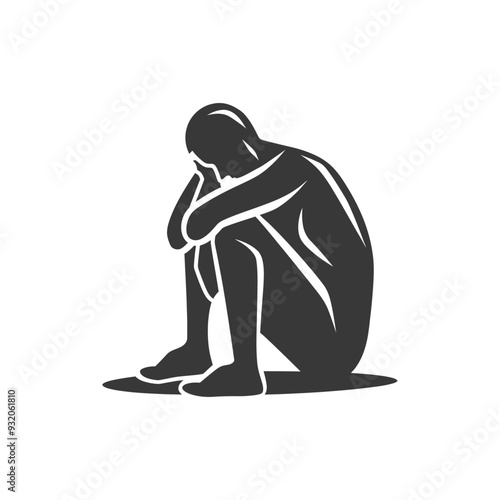 Silhouette of a Person Sitting with Head in Hands