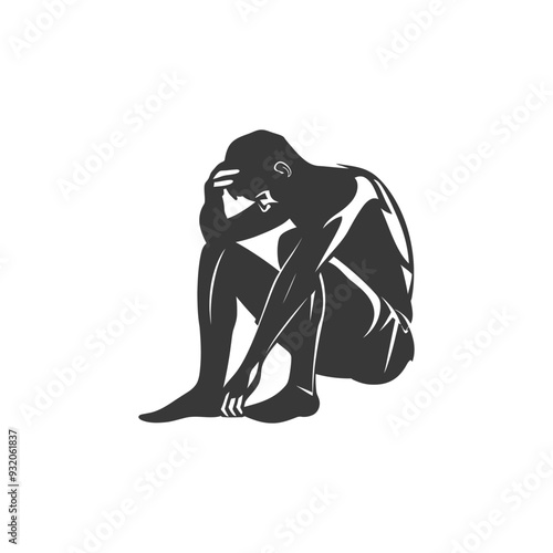 Silhouette of a Person Sitting with Head Down in Sorrow