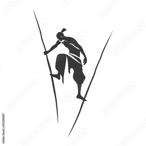 Silhouette of a Person Walking on Stilts