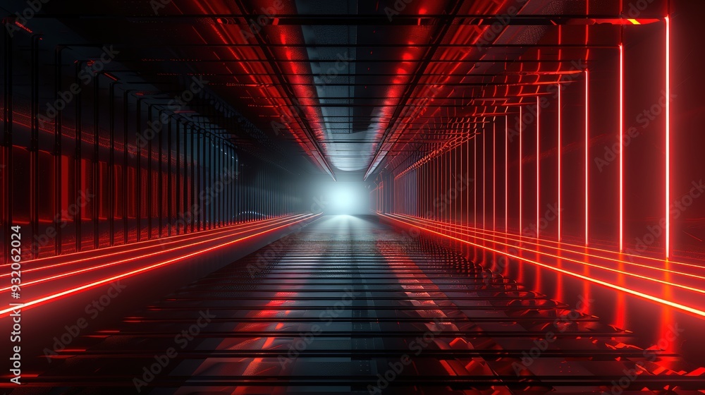 Futuristic tunnel with glowing red lights. Futuristic tunnel with glowing red lights.