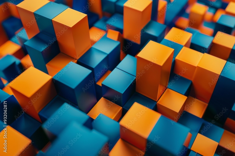 Blue and orange cubes background Blue and orange cubes background