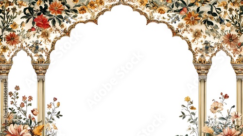 Mughal Garden illustration,Mughal Garden elements collection,Mughal Garden wedding invitation,Mughal Garden frame