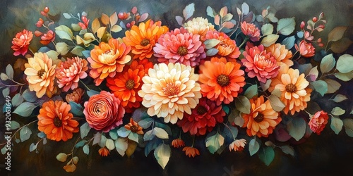 Wallpaper Mural A Watercolor Bouquet of Orange and Pink Flowers Torontodigital.ca