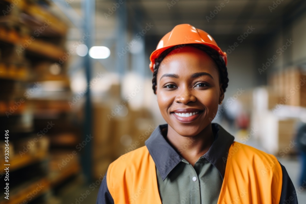 Portrait of a smiling middle aged female warehouse worker Portrait of a smiling middle aged female warehouse worker