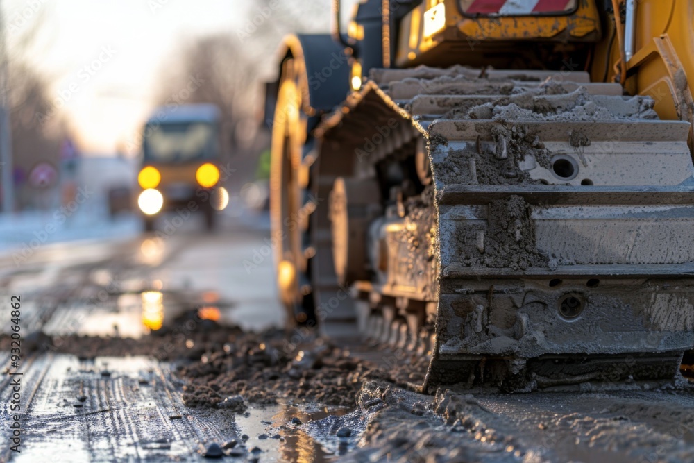 Bulldozer on a road Bulldozer on a road