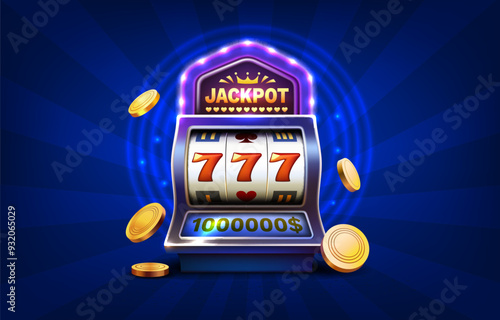 Casino slots machine winner, jackpot fortune of luck, 777 win banner. Vector illustration