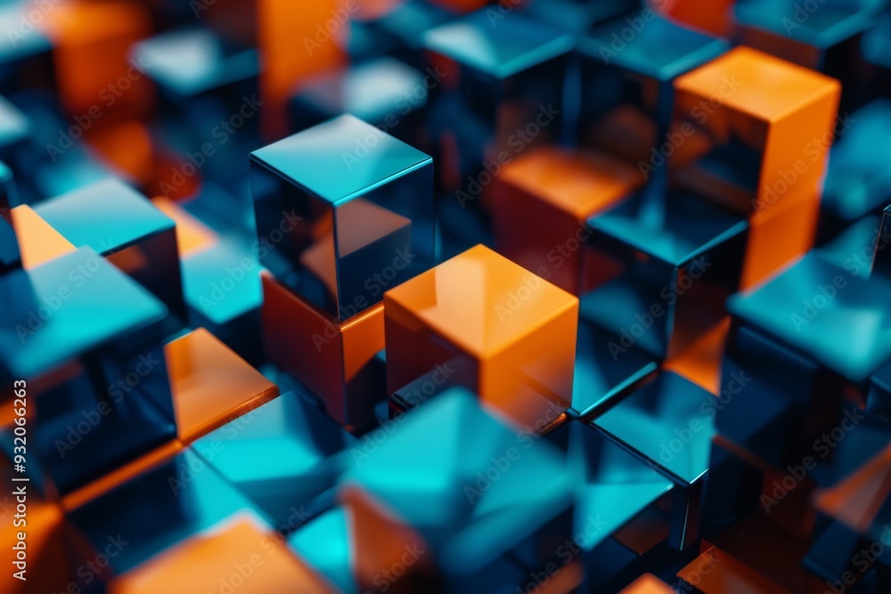 Blue and orange cubes background Blue and orange cubes background