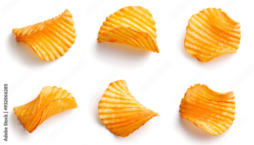 Ridged potato chips isolated on white background with clipping path, collection Ridged potato chips isolated on white background with clipping path, collection