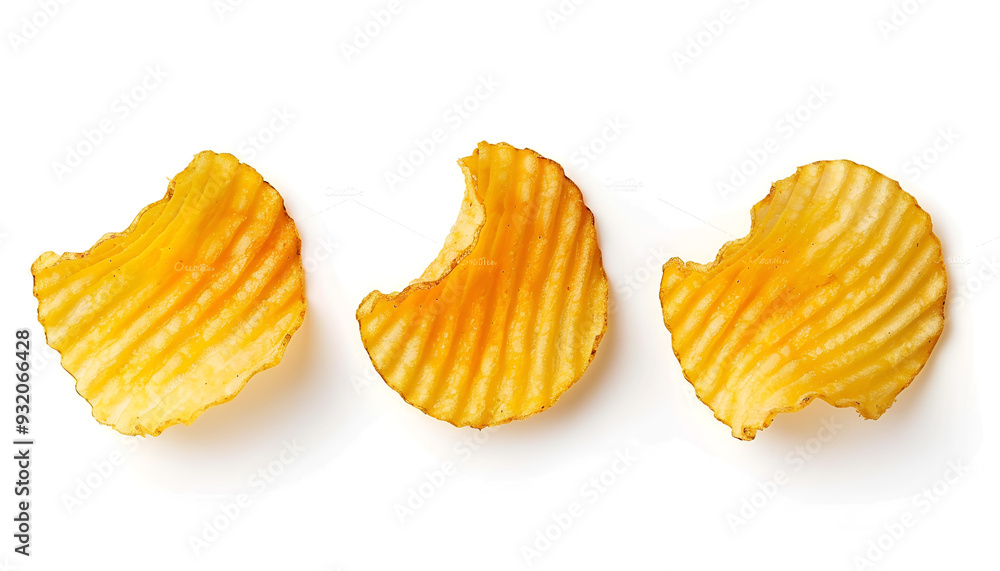 Ridged potato chips isolated on white background with clipping path, collection Ridged potato chips isolated on white background with clipping path, collection