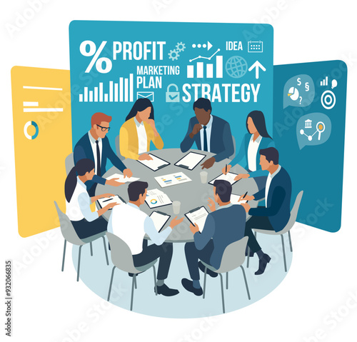 Discussion. Teamwork. Strategy. Business vector illustration.
