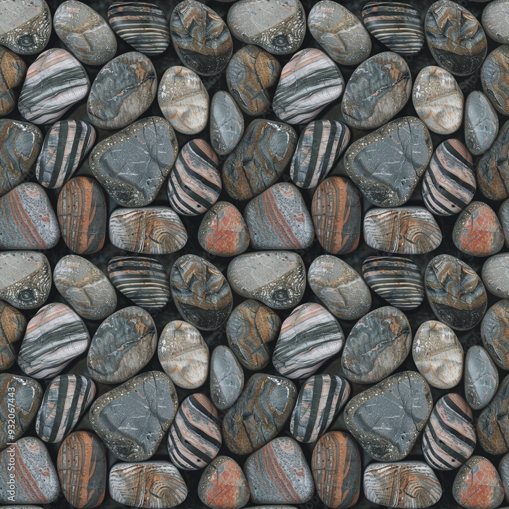 Gray brown stones pebbles seamless pattern. Coastal rocks background. Digital raster bitmap illustration. Graphic design. AI artwork. Gray brown stones pebbles seamless pattern. Coastal rocks background. Digital raster bitmap illustration. Graphic design. AI artwork.