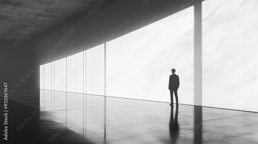 Fototapeta premium Minimalist flyer for a photography exhibition, with simple lines, monochrome tones, and striking imagery