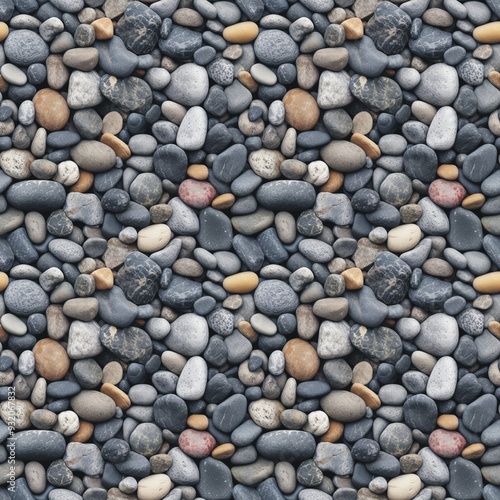 Gray brown stones pebbles seamless pattern. Coastal rocks background. Digital raster bitmap illustration. Graphic design. AI artwork.