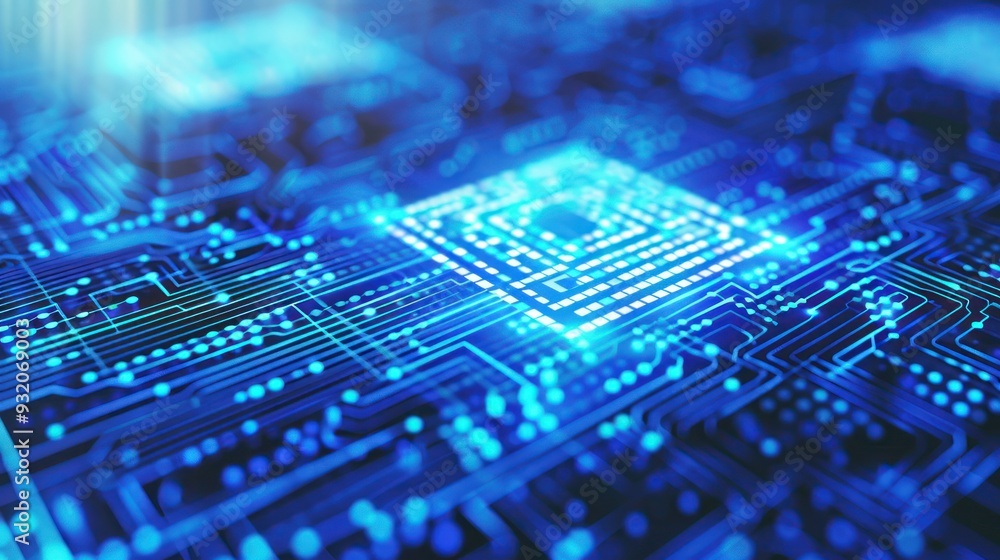 Circuit Board with Glowing Chip Circuit Board with Glowing Chip