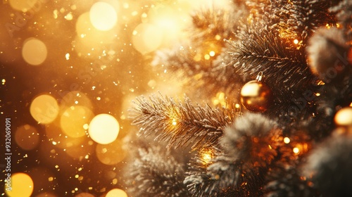 Wallpaper Mural Merry Christmas and Happy New Year. Festive bright beautiful background. Decorated Christmas tree on blurred background. de-focused lights, gold bokeh Torontodigital.ca