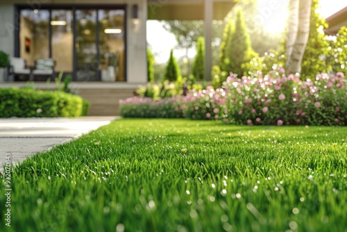 Wallpaper Mural Perfect manicured lawn and flowerbed with shrubs Torontodigital.ca