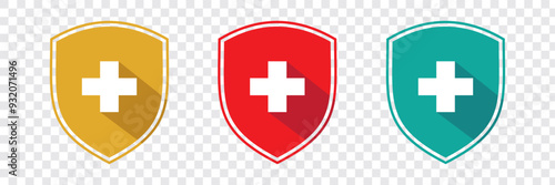 Shield with cross icon set