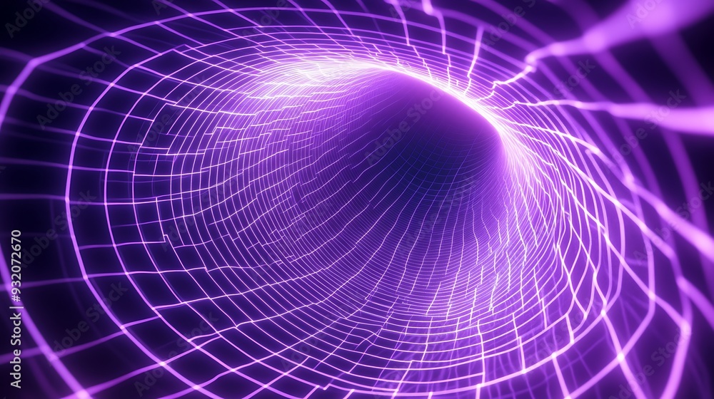 Futuristic 3D Grid with Purple Neon Lines Spiraling Inward on White Background Futuristic 3D Grid with Purple Neon Lines Spiraling Inward on White Background