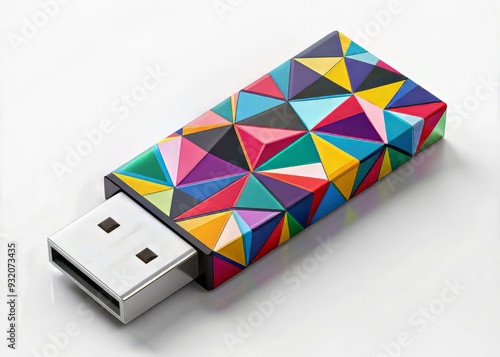 A futuristic USB design featuring sharp angles, geometric patterns, and vibrant colors, with the USB logo prominently displayed at its core, exuding modern sensibilities. photo