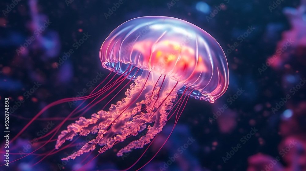 Ethereal Jellyfish Tentacle Glowing in Underwater Abyss - Octane Render Ethereal Jellyfish Tentacle Glowing in Underwater Abyss - Octane Render