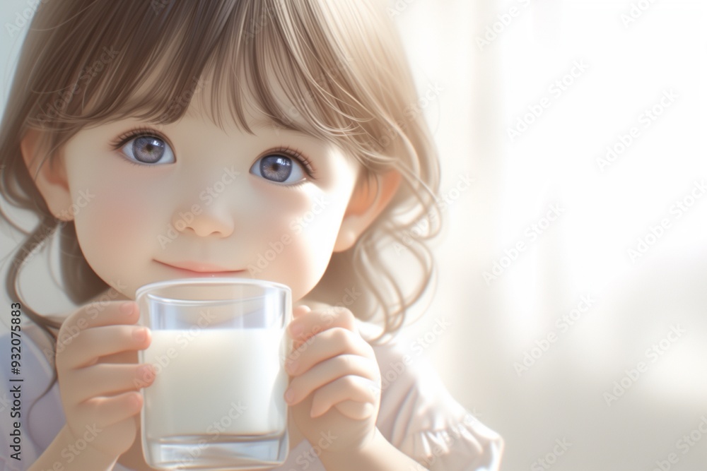 Child drinking milk increases height growth concept Child drinking milk increases height growth concept
