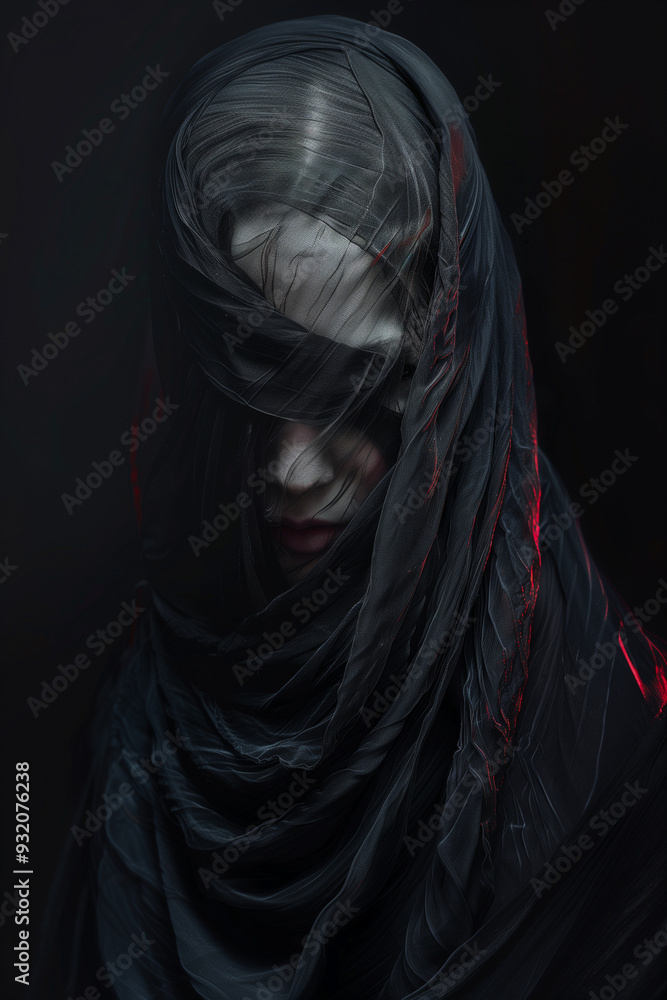 A woman with a black veil on her head A woman with a black veil on her head