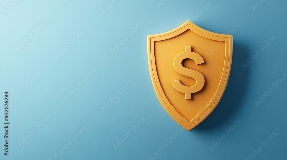 A gold dollar sign shield on a blue background, symbolizing financial security and protection against fraud. A gold dollar sign shield on a blue background, symbolizing financial security and protection against fraud.
