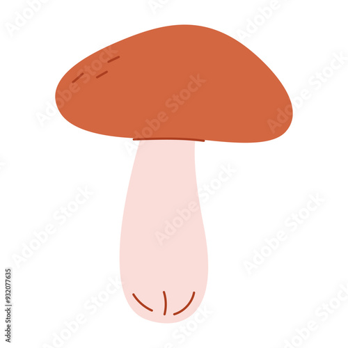 Autumn edible mushroom, fungus icon. Leccinum, natural fall season food. Fresh fungi with gilled cap, stalks, stipe.