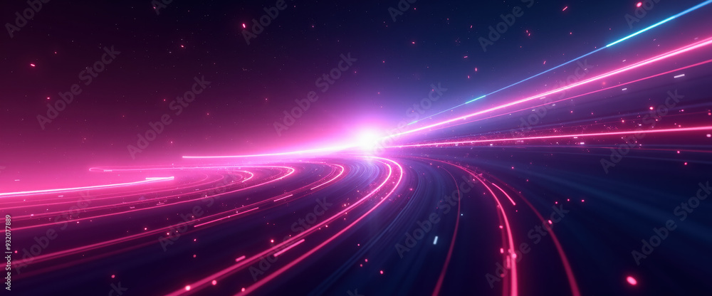 Obraz premium Abstract Night Sky with Neon Light Trails - Futuristic Concept
