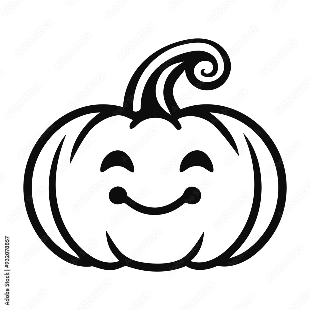 A smiling white pumpkin with a simple black outline A smiling white pumpkin with a simple black outline