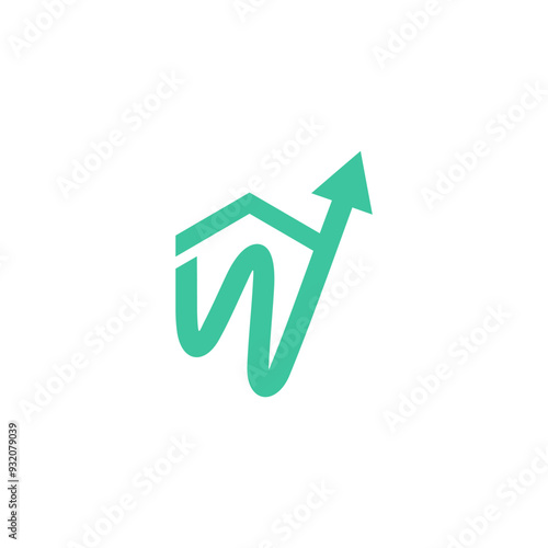 W letter logo with arrow icon, flat logo, vector design for grow business