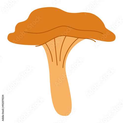 Russula mushroom. Red cap fungi, autumn forest food plant. Gilled fungus. Fall russule icon. Botanical flat graphics