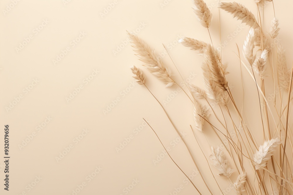 Dried Pampas Grass on Beige Background - Minimalist Floral Decor