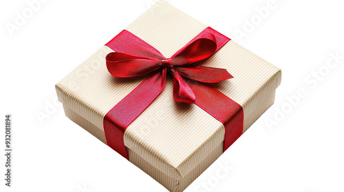 Gift box with red ribbon on white background,png