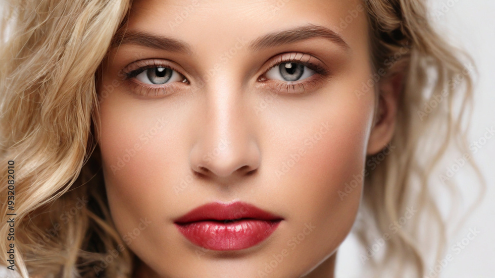Close up studio portrait of natural beautiful woman with natural make up on the white background Close up studio portrait of natural beautiful woman with natural make up on the white background