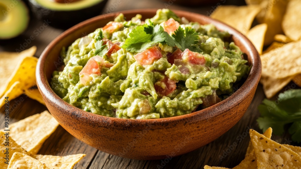Bowl of Guacamole with Tortilla Chips, Guacamole, Mexican Food, Appetizer, Dip Bowl of Guacamole with Tortilla Chips, Guacamole, Mexican Food, Appetizer, Dip