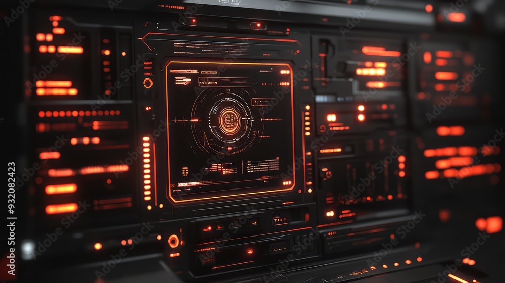 Minimalistic black digital interface with abstract, glowing elements and futuristic design. Minimalistic black digital interface with abstract, glowing elements and futuristic design.