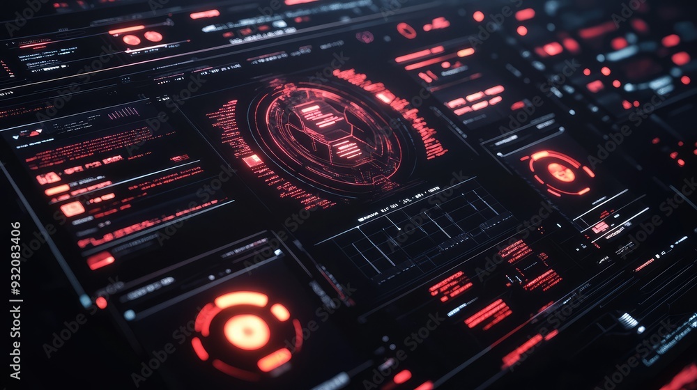 Sleek and futuristic black digital interface with abstract glowing elements and geometric design. Sleek and futuristic black digital interface with abstract glowing elements and geometric design.