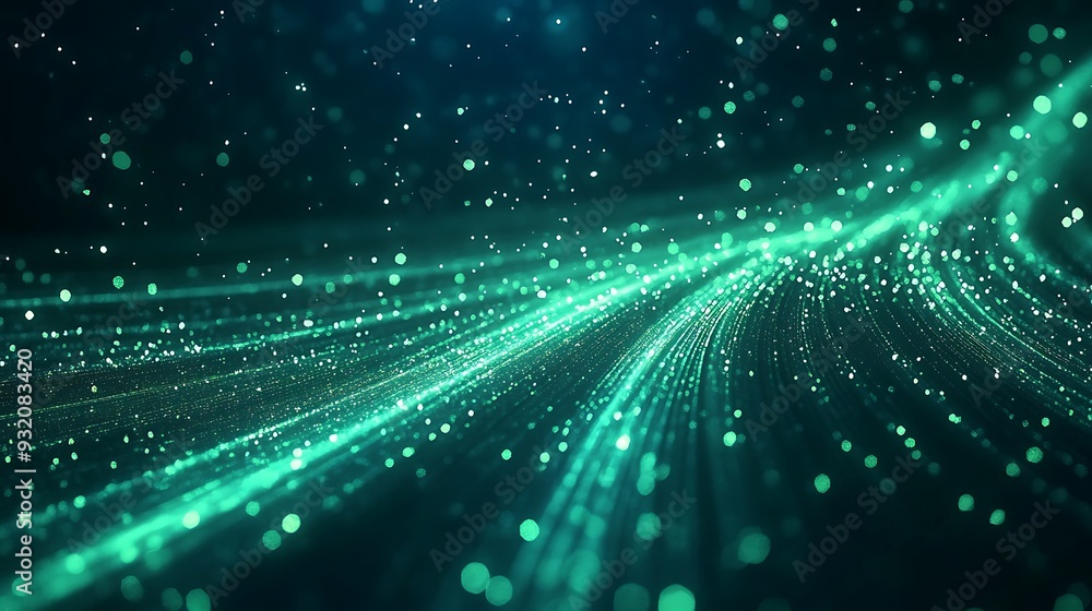Luminescent Jade Light Trails in Starlit Space - Abstract 3D Illustration with Radiant Glow Effect Luminescent Jade Light Trails in Starlit Space - Abstract 3D Illustration with Radiant Glow Effect