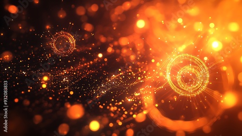 Quantum Orange Sparkle - Abstract Digital Background with Linked Rings Expressing Cutting-Edge Technology and Digital Evolution