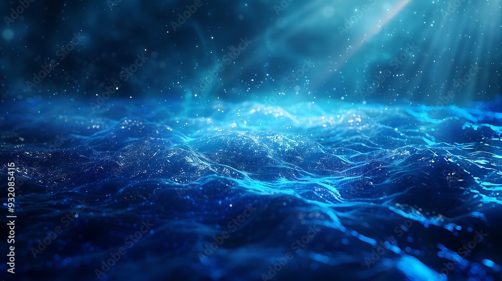 Abstract Blue Wavy Pattern With Glowing Particles Abstract Blue Wavy Pattern With Glowing Particles