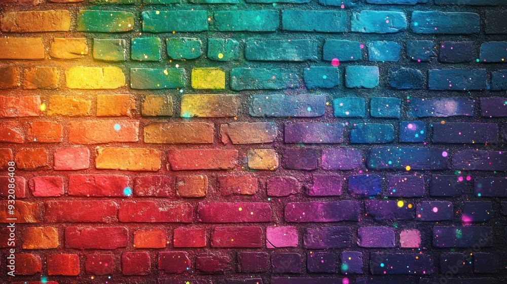 Fototapeta premium colorful brick wall of graffiti with rainbow