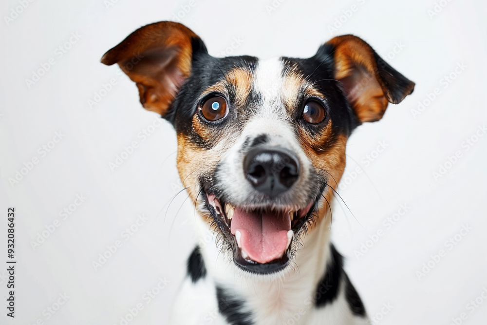 Cheerful dog looks directly at camera with happy expression Cheerful dog looks directly at camera with happy expression
