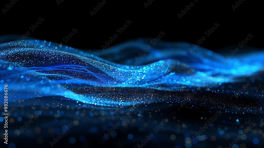 Abstract Blue Light Waves with Glowing Particles
