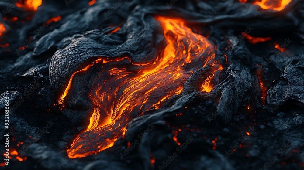 Intense Close-Up of Hyperrealistic Molten Lava Flow on Black Background - High Resolution Macro Photography Detail Intense Close-Up of Hyperrealistic Molten Lava Flow on Black Background - High Resolution Macro Photography Detail