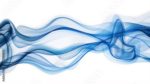 Abstract Blue Smoke Waves on White Background