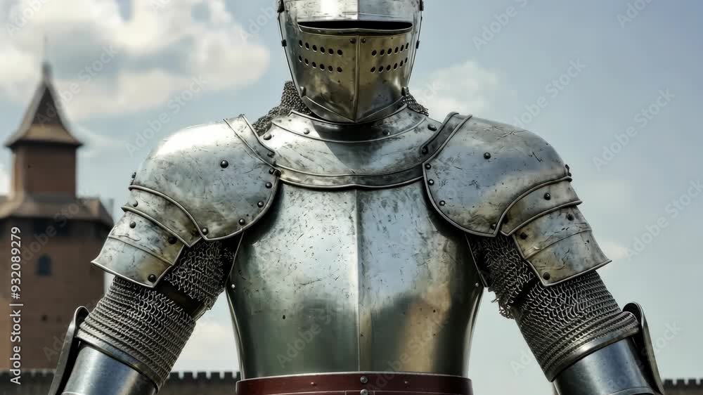 A knight clad in gleaming armor poses confidently outdoors, surrounded by the beauty of history and tradition on a cloudy day A knight clad in gleaming armor poses confidently outdoors, surrounded by the beauty of history and tradition on a cloudy day