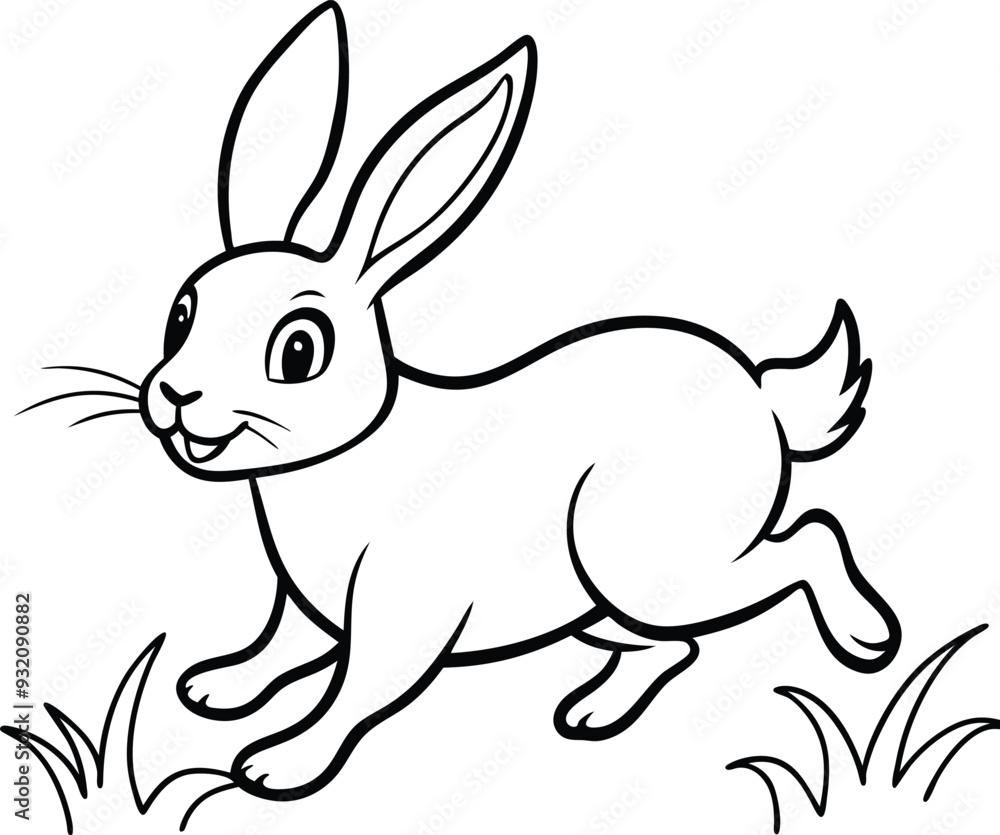 Obraz premium Kids will love this cute rabbit coloring page with playful black and white illustrations, perfect for young artists. 