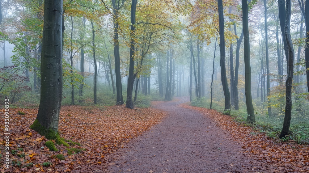 Obraz premium Path Leading Through a Foggy Forest 